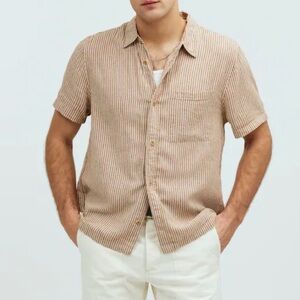Madewell Easy Short-Sleeve Shirt in Warm Coffee Multi-Stripe Mens XXL